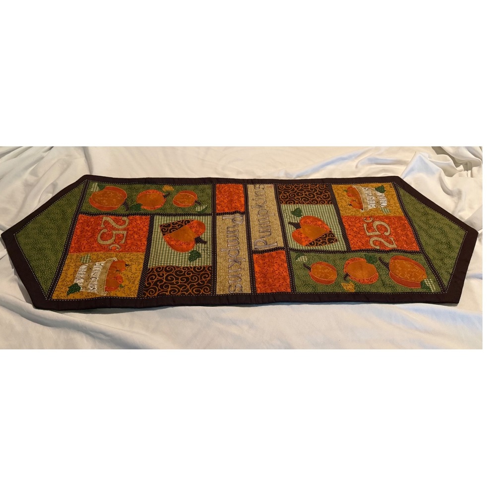 Big Lots Fall Pumpkin Patchwork Table Runner Quilted Harvest Decor 34x12 Orange